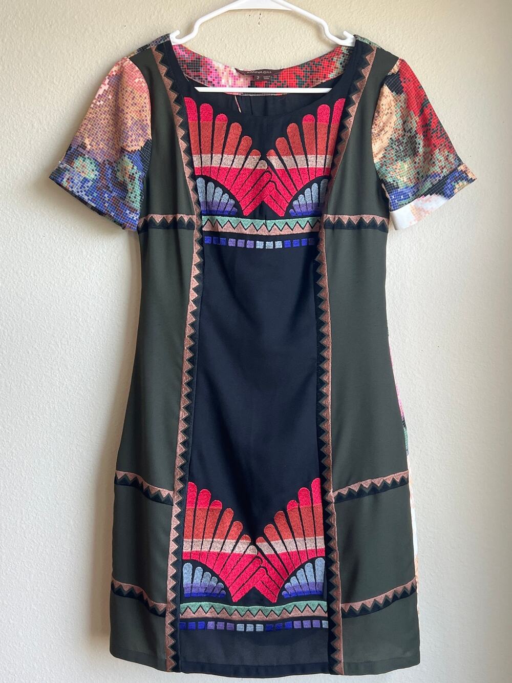 Anthropologie Ranna Gill Fanned Vignette Embroidered Mosaic Print Shift Dress 2